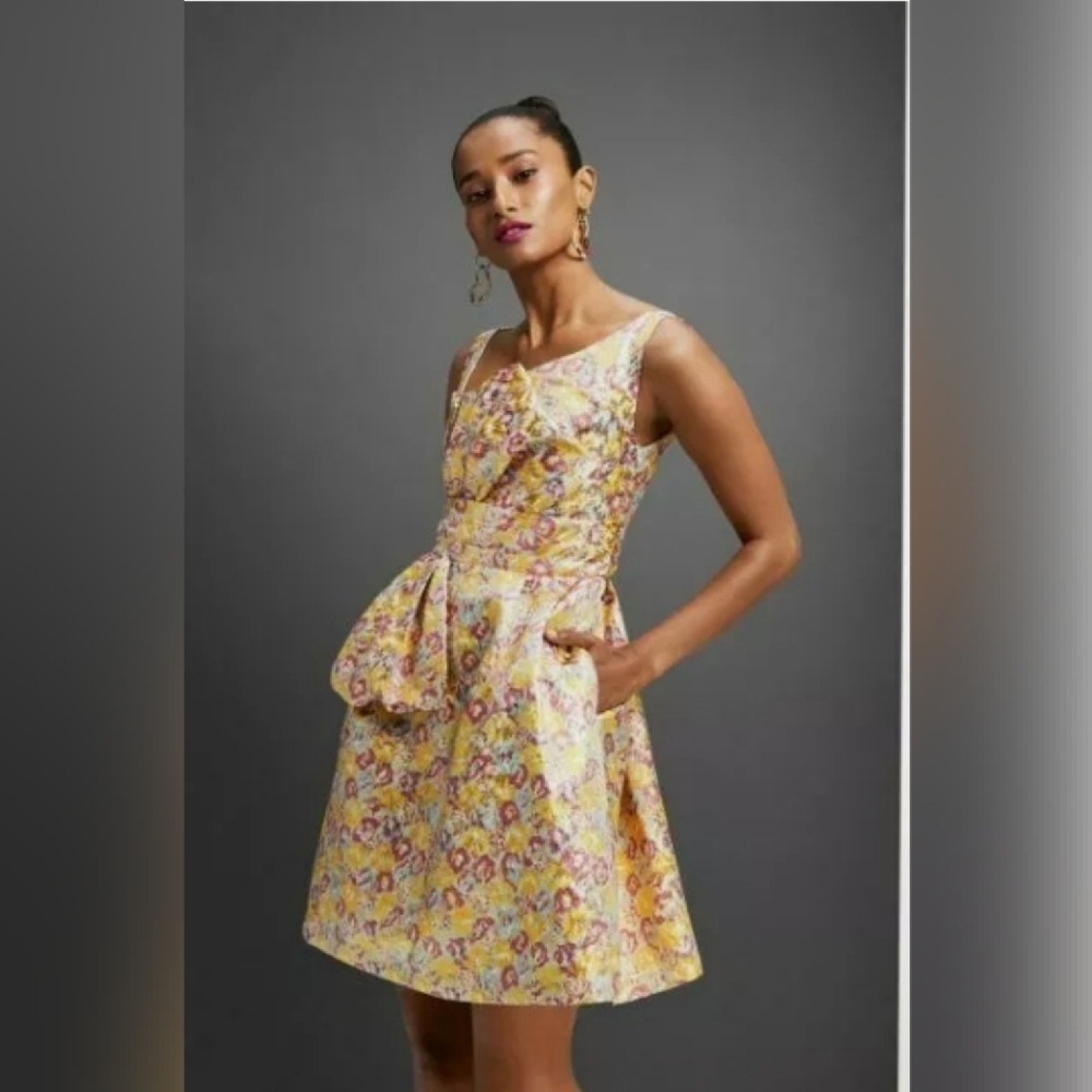Zac Posen Target Gold Brocade Cocktail Party Dress Pockets Womens 8 NWT